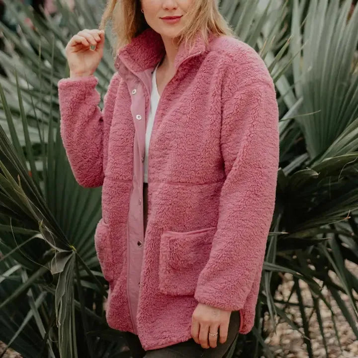 Shop Katydid Mauve Oversized Sherpa Jacket Now at Emma s Boutique