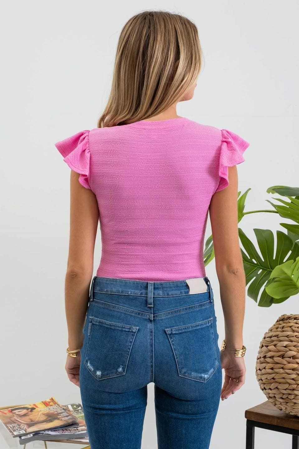 Lace Trim Crinkle Knit Top Pink - Shop Emma's 