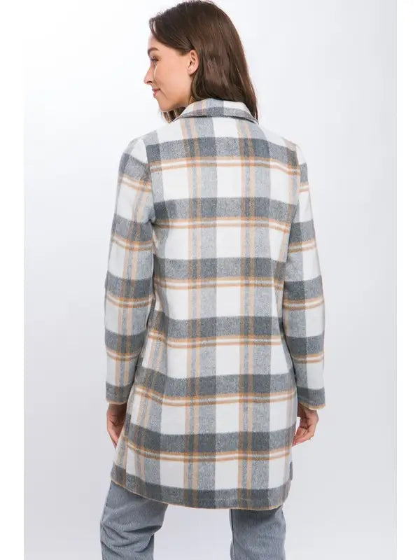 Lapel Collared Plaid Wool Blend Full Coat - Shop Emma's 