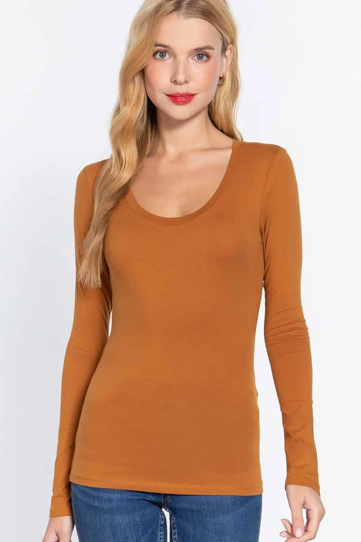 Long Sleeve Scoop Neck Basic Top - Shop Emma's 