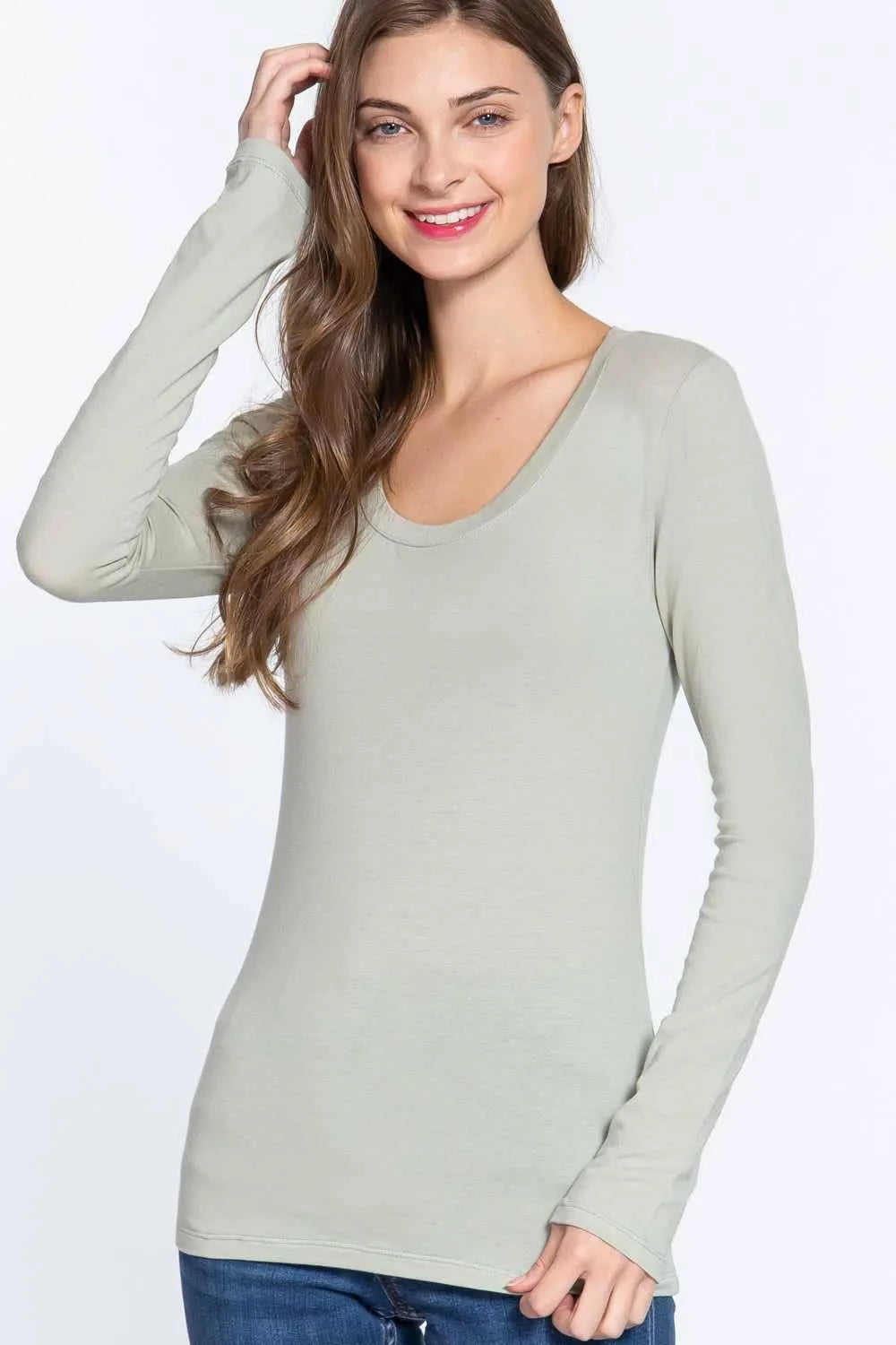 Long Sleeve Scoop Neck Basic Top - Shop Emma's 