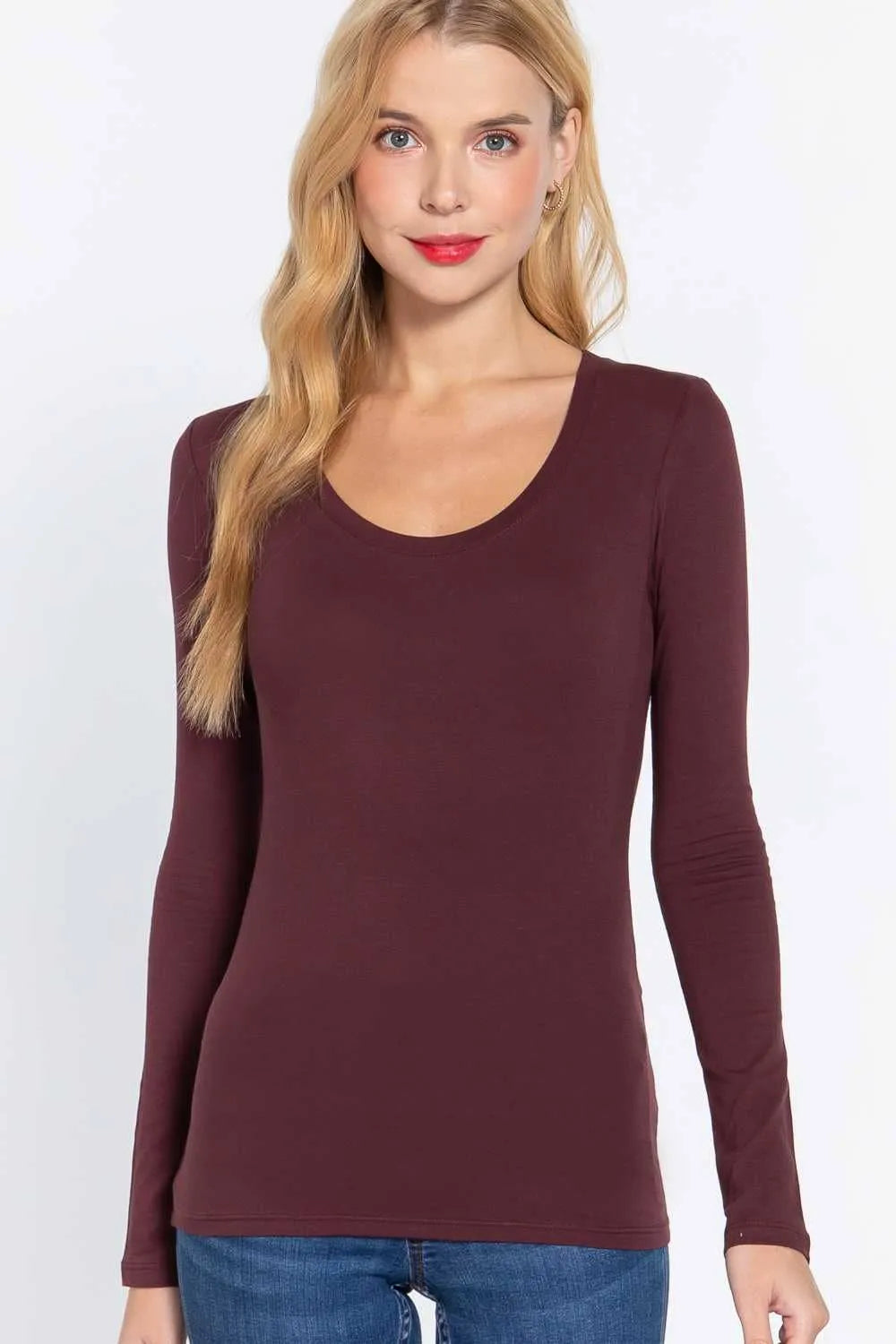 Long Sleeve Scoop Neck Basic Top - Shop Emma's 