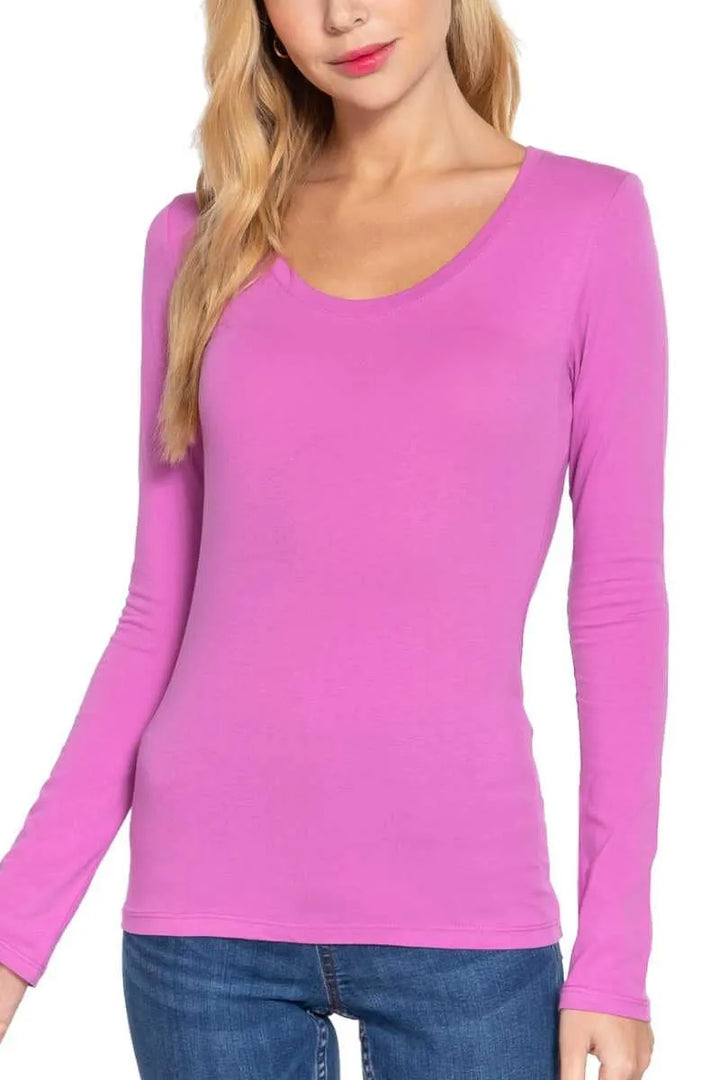 Long Sleeve Scoop Neck Basic Top - Shop Emma's 