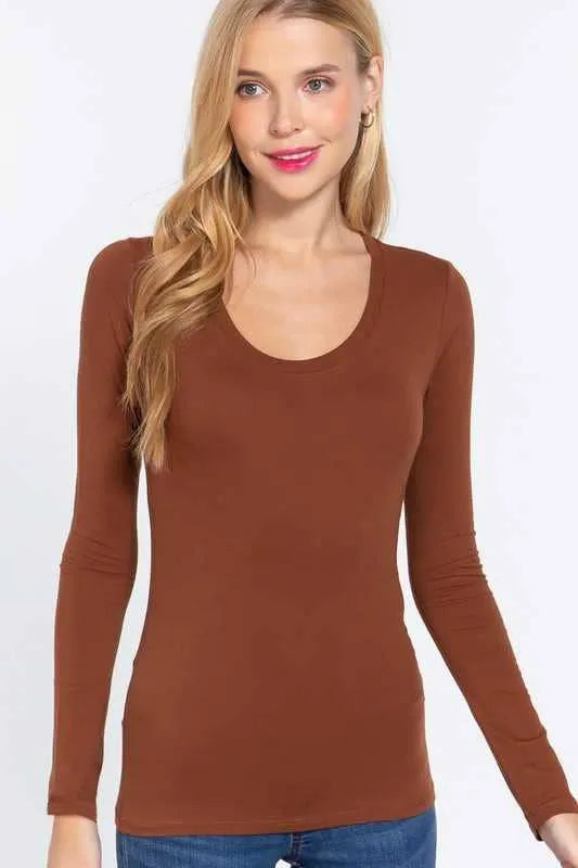 Long Sleeve Scoop Neck Basic Top - Shop Emma's 