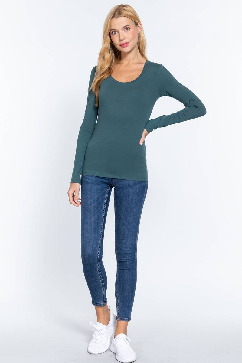 Long Sleeve Scoop Neck Basic Top - Shop Emma's 