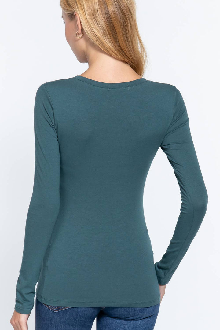 Long Sleeve Scoop Neck Basic Top - Shop Emma's 