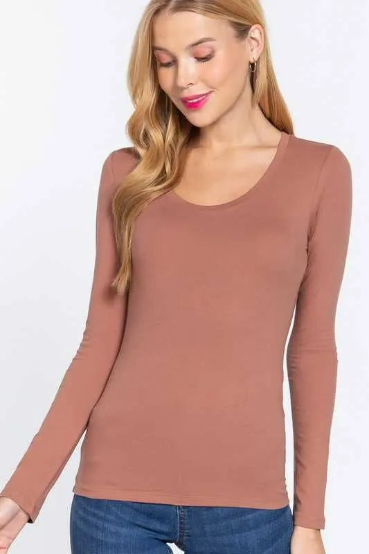 Long Sleeve Scoop Neck Basic Top - Shop Emma's 