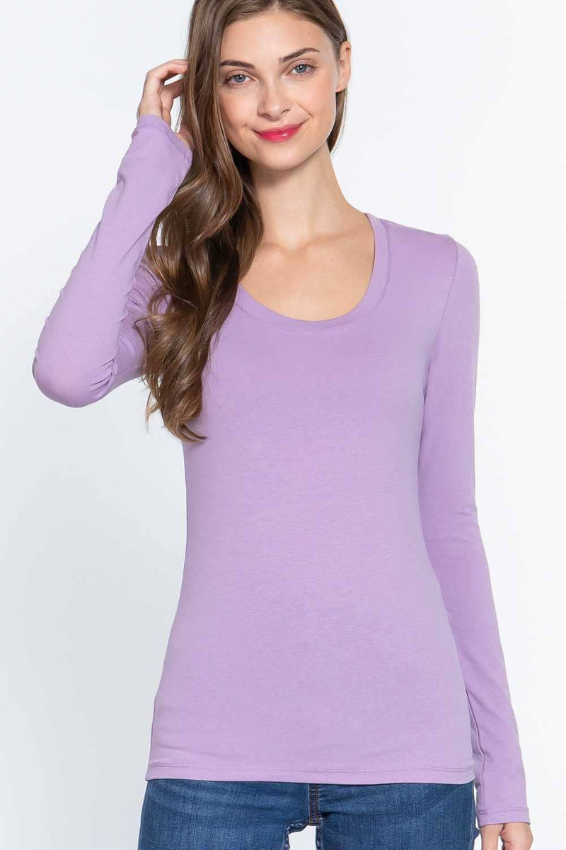 Long Sleeve Scoop Neck Basic Top - Shop Emma's 