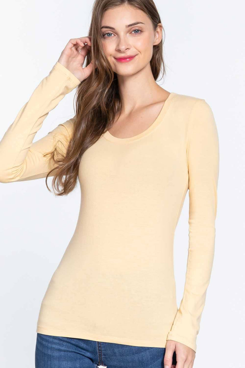 Long Sleeve Scoop Neck Basic Top - Shop Emma's 