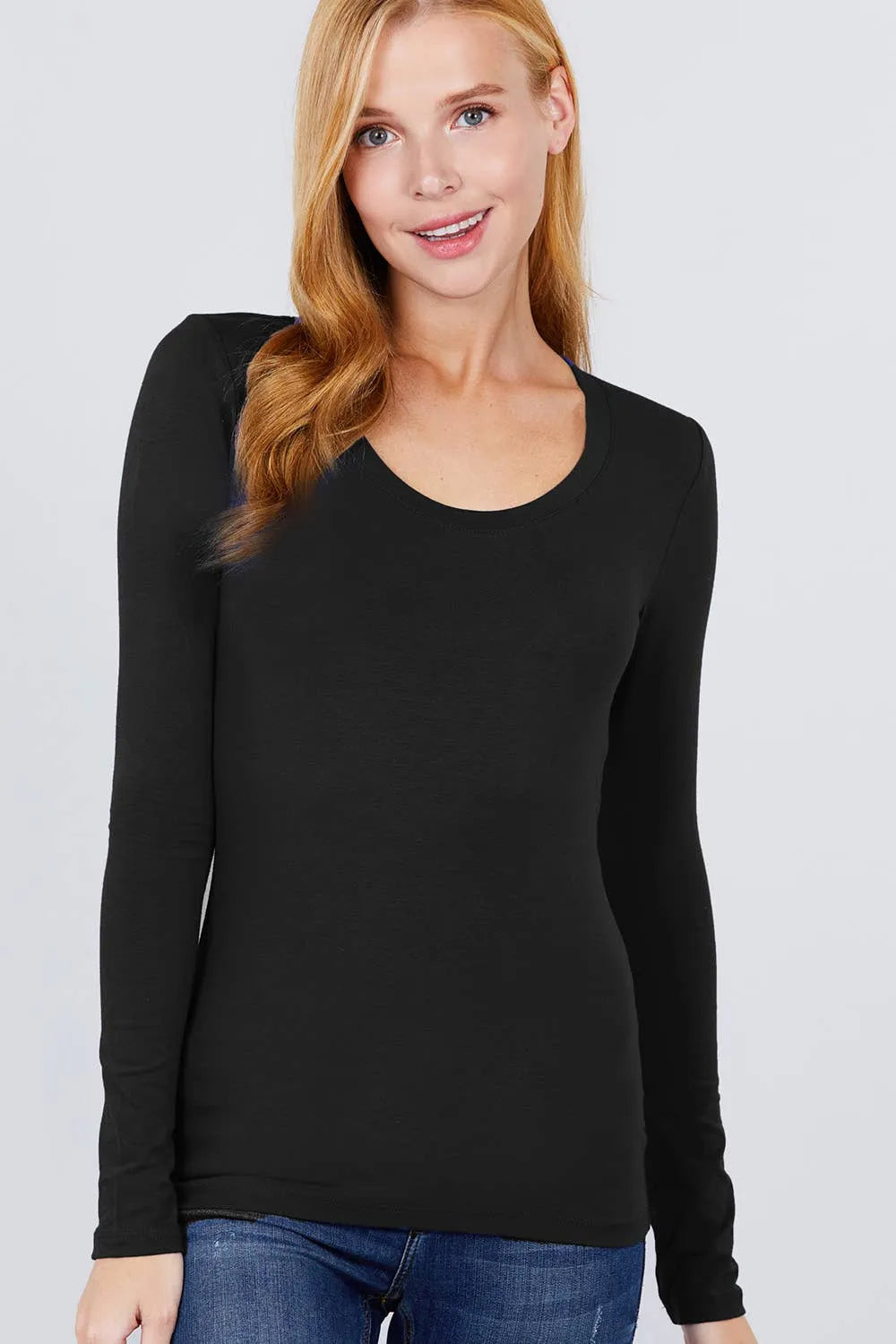 Long Sleeve Scoop Neck Basic Top - Shop Emma's 