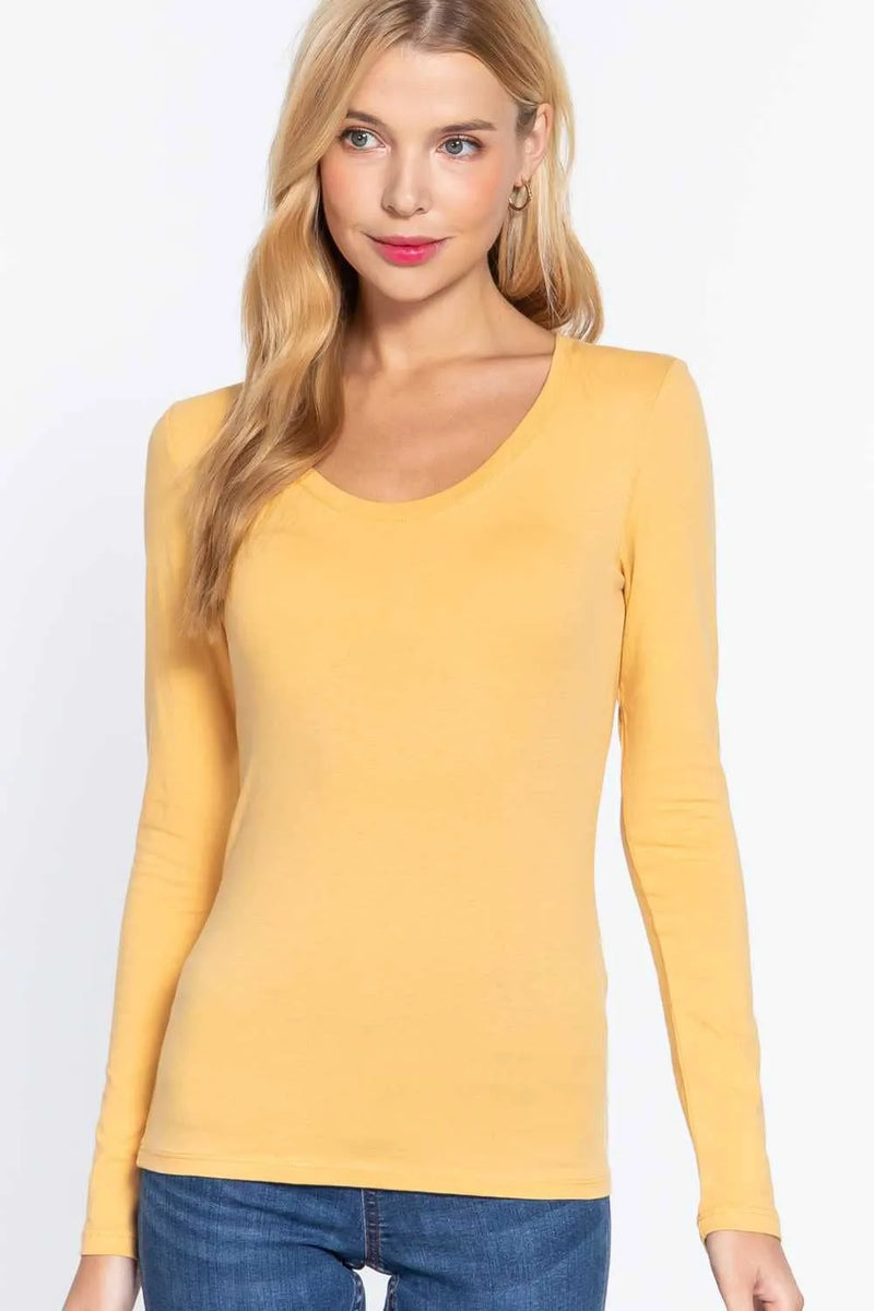 Long Sleeve Scoop Neck Basic Top - Shop Emma's 