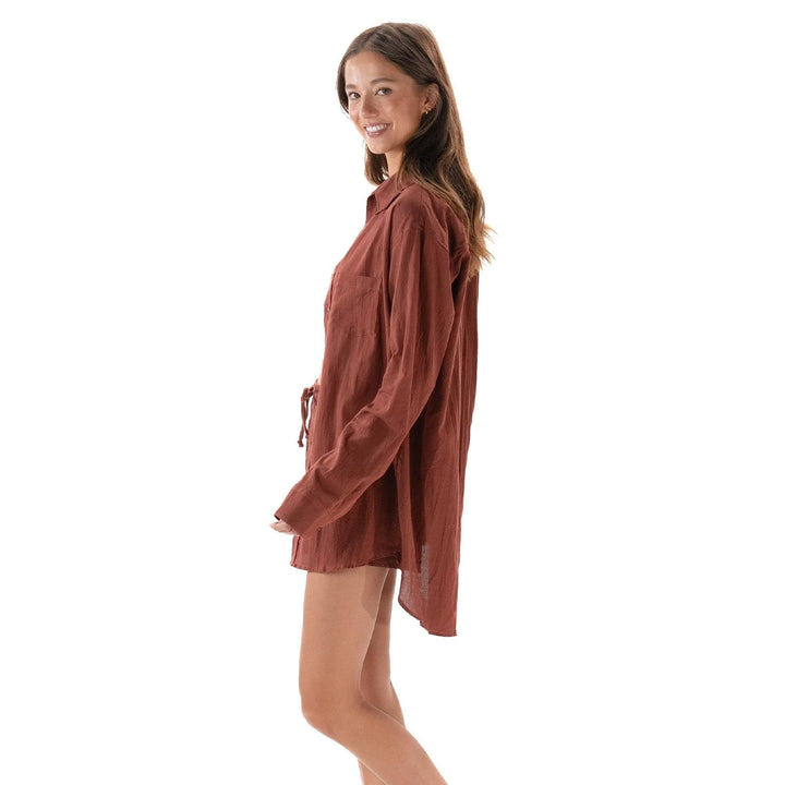 Lotus & Luna Nutmeg Boyfriend Button Up - Shop Emma's 