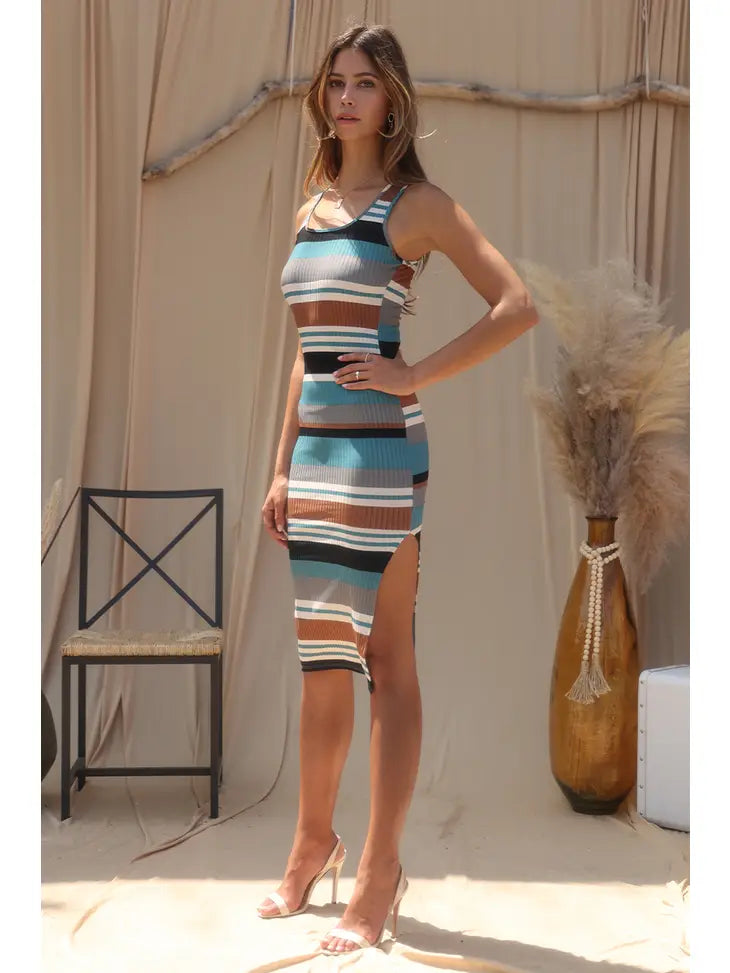 Mid-Length Sleeveless Rib Column Dress - Shop Emma's 