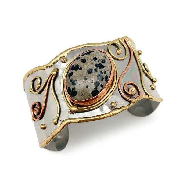 Mixed Metal and Dalmatian Jasper Stone Bracelet - Shop Emma's 