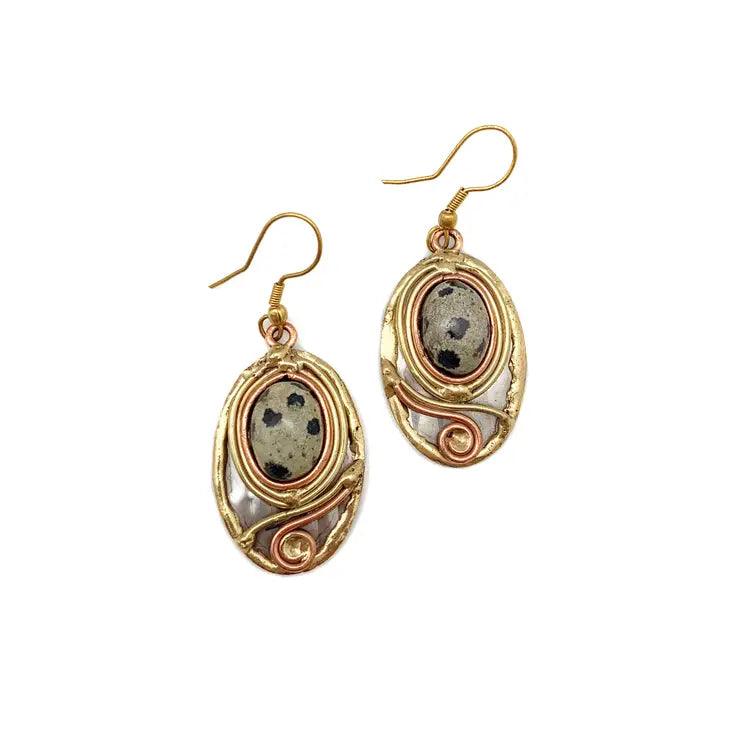 Mixed Metal and Dalmatian Jasper Stone Earrings - Shop Emma's 