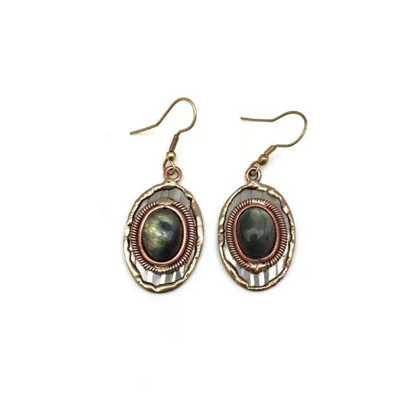 Mixed Metal and Labradorite Stone Earrings - Shop Emma's 