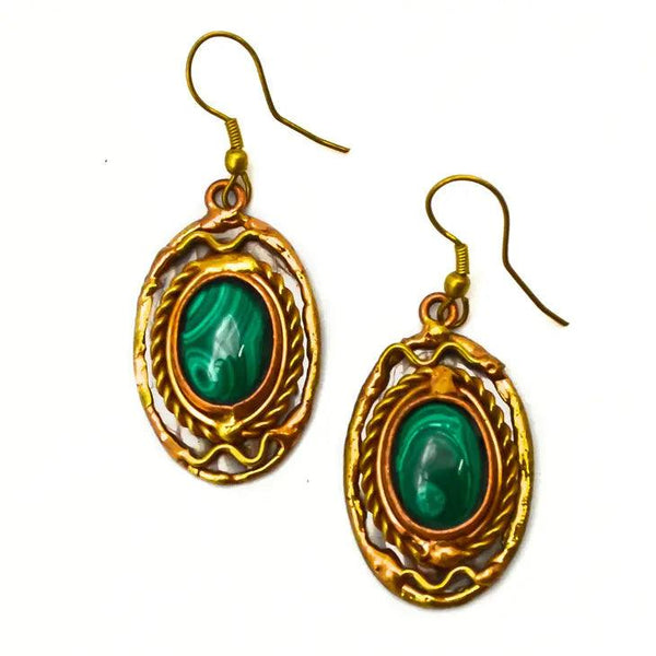 Mixed Metal and Malachite Stone Earrings - Shop Emma's 