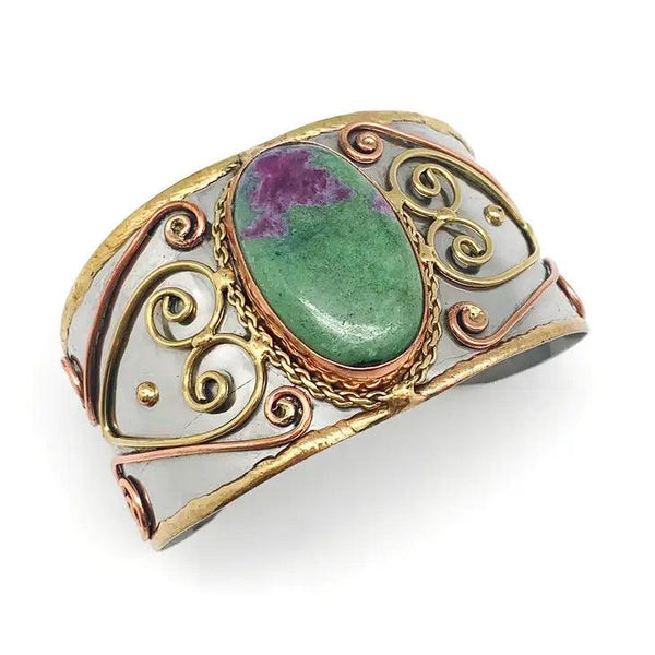 Mixed Metal Bracelet with Ruby Zoisite Stone - Shop Emma's 