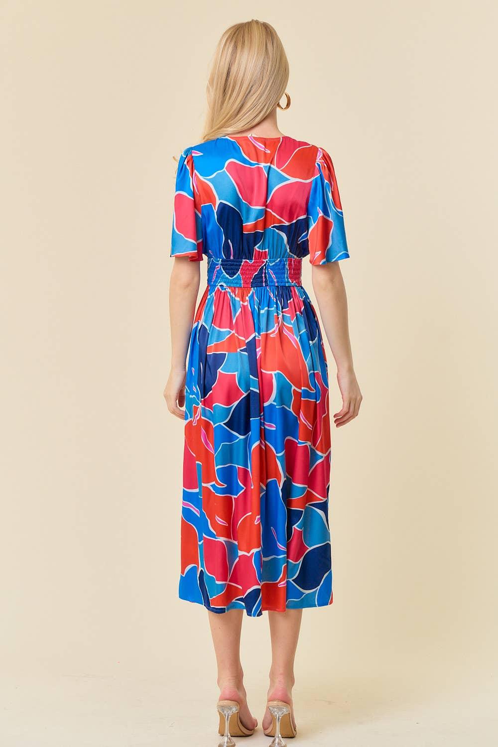 Multi Print V-Neck Smocked Waist Dress - Shop Emma's 