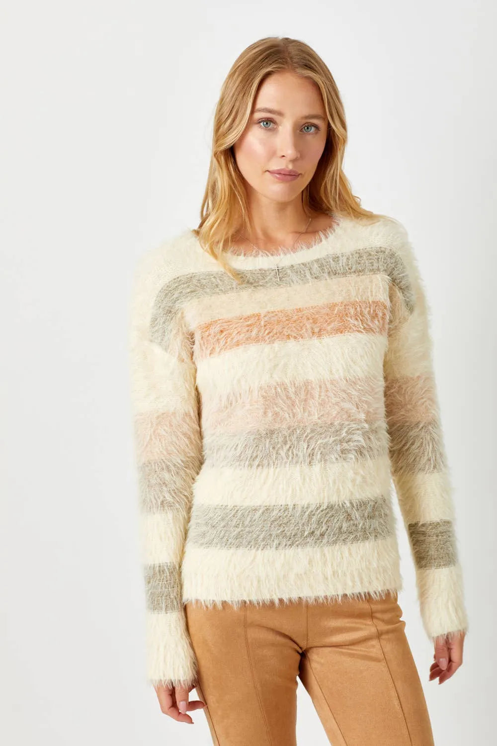 Mystree Fuzzy Multicolor Stripe Sweater - Shop Emma's 