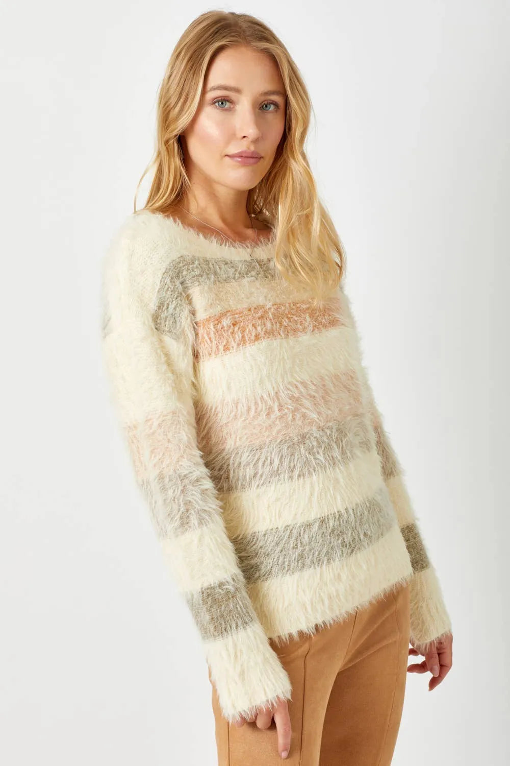 Mystree Fuzzy Multicolor Stripe Sweater - Shop Emma's 