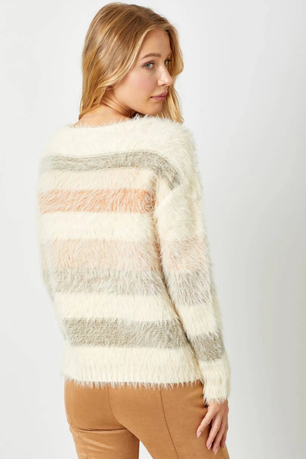 Mystree Fuzzy Multicolor Stripe Sweater - Shop Emma's 