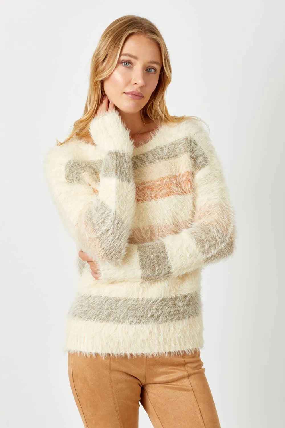 Mystree Fuzzy Multicolor Stripe Sweater - Shop Emma's 