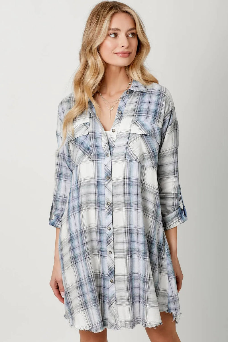 Mystree Washed Plaid Shirt Dress - Shop Emma's 