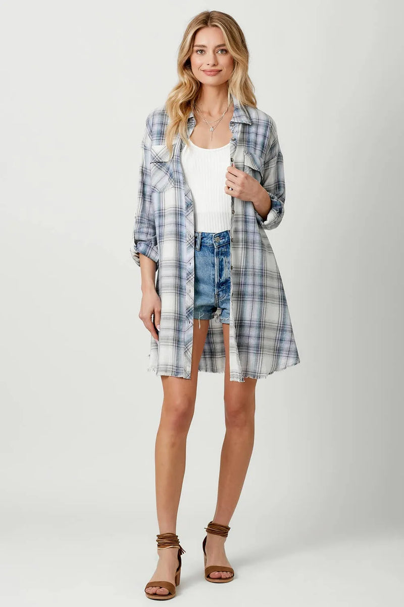 Mystree Washed Plaid Shirt Dress - Shop Emma's 