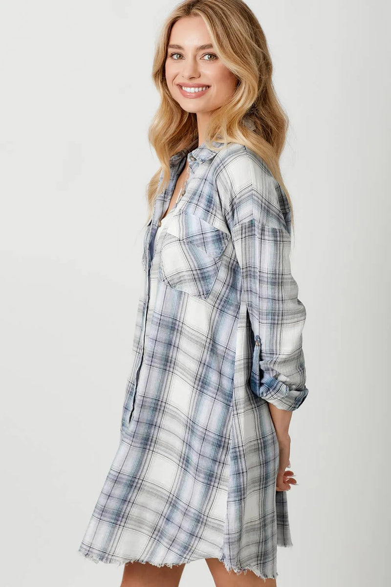 Mystree Washed Plaid Shirt Dress - Shop Emma's 