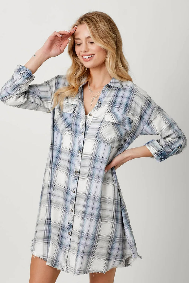 Mystree Washed Plaid Shirt Dress - Shop Emma's 