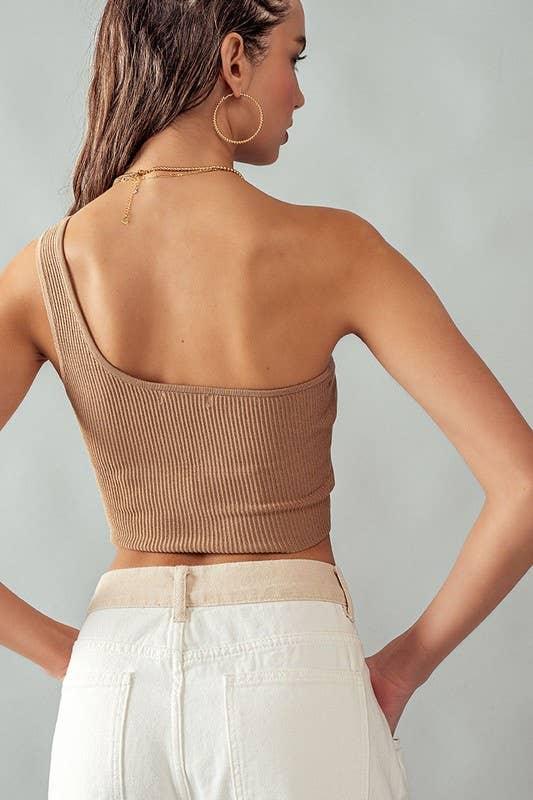 One Shoulder Rib Crop Top - Shop Emma's 