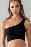 One Shoulder Rib Crop Top - Shop Emma's 