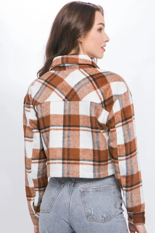 Plaid Cropped Button Down Jacket - Shop Emma's 