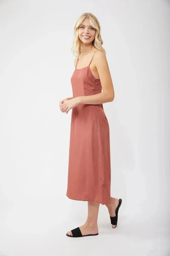 Terracotta Porter Midi Dress Side view - Emma's Boutique