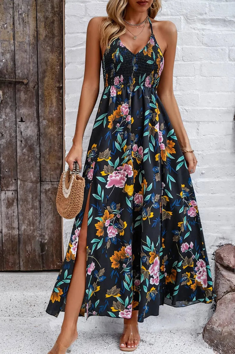 Printed Smocked Halter Maxi Dress - Shop Emma's 