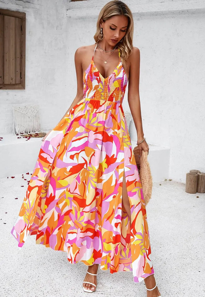 Printed Smocked Halter Maxi Dress - Shop Emma's 