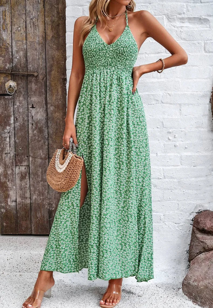 Printed Smocked Halter Maxi Dress - Shop Emma's 