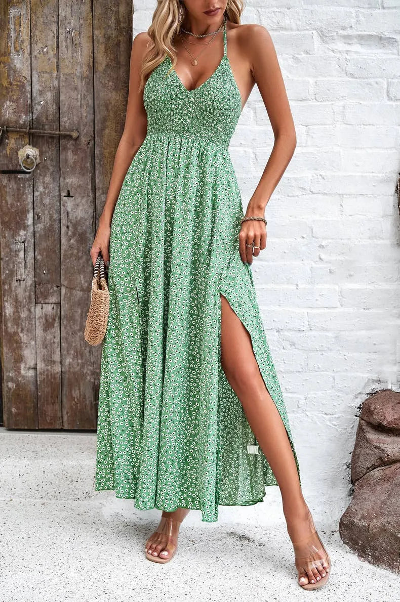 Printed Smocked Halter Maxi Dress - Shop Emma's 