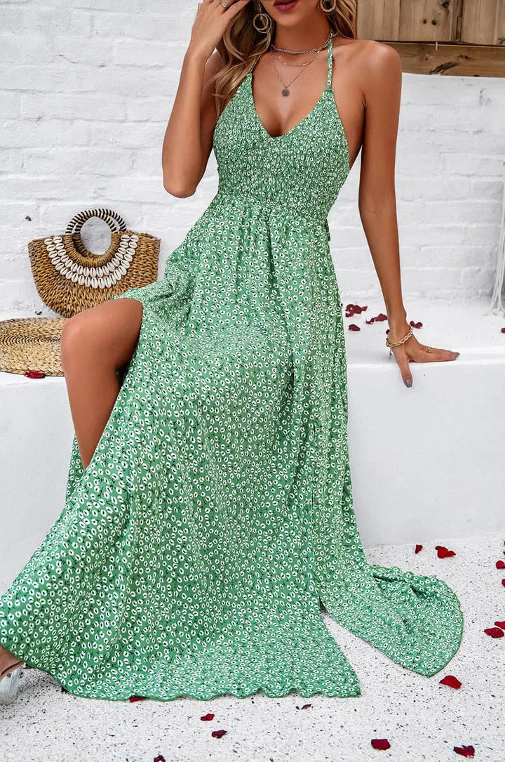 Printed Smocked Halter Maxi Dress - Shop Emma's 