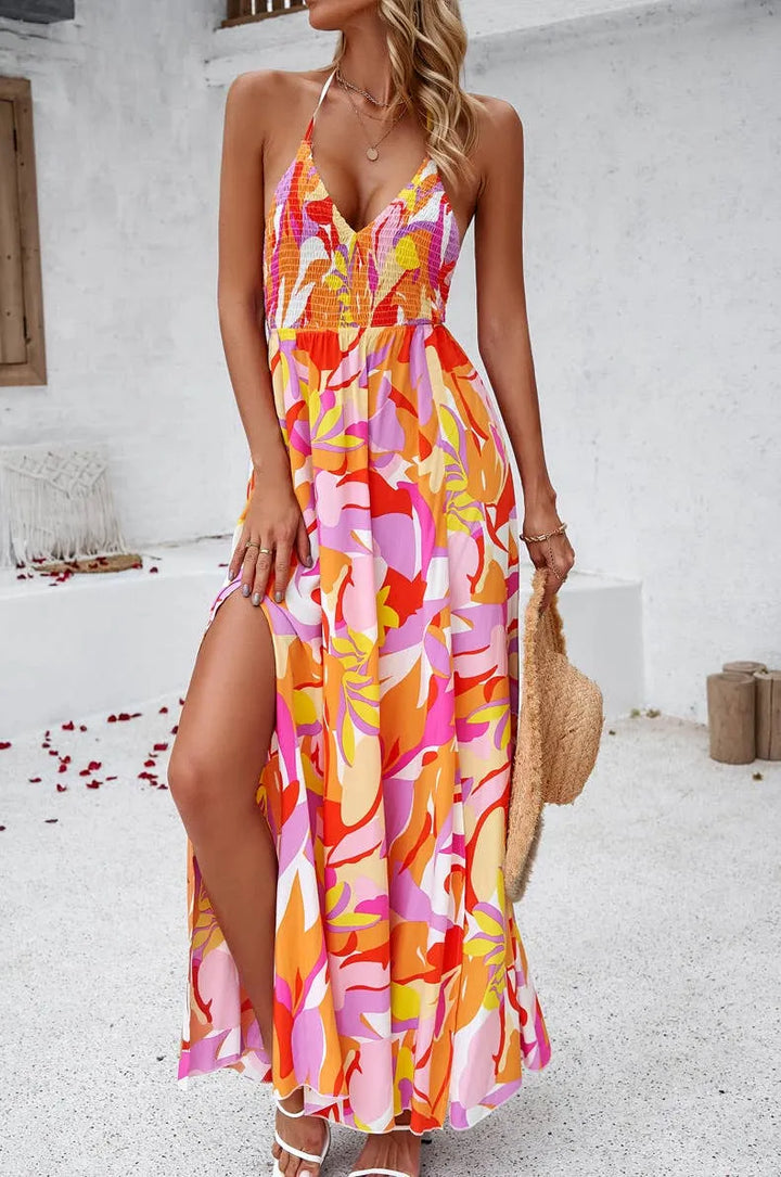 Printed Smocked Halter Maxi Dress - Shop Emma's 