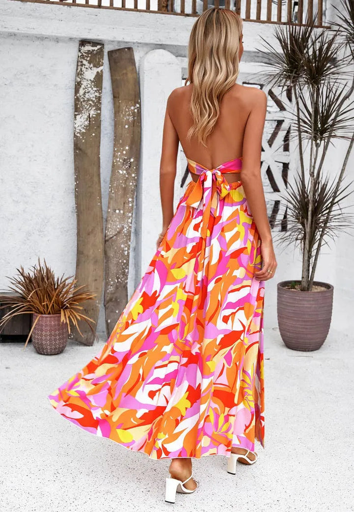 Printed Smocked Halter Maxi Dress - Shop Emma's 