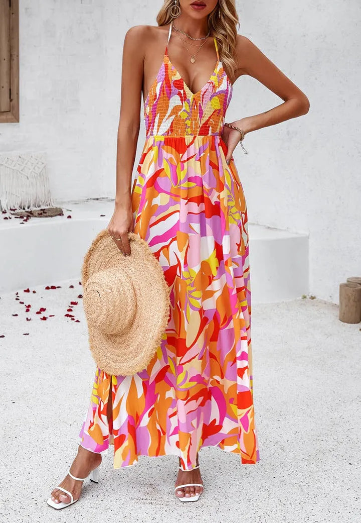 Printed Smocked Halter Maxi Dress - Shop Emma's 