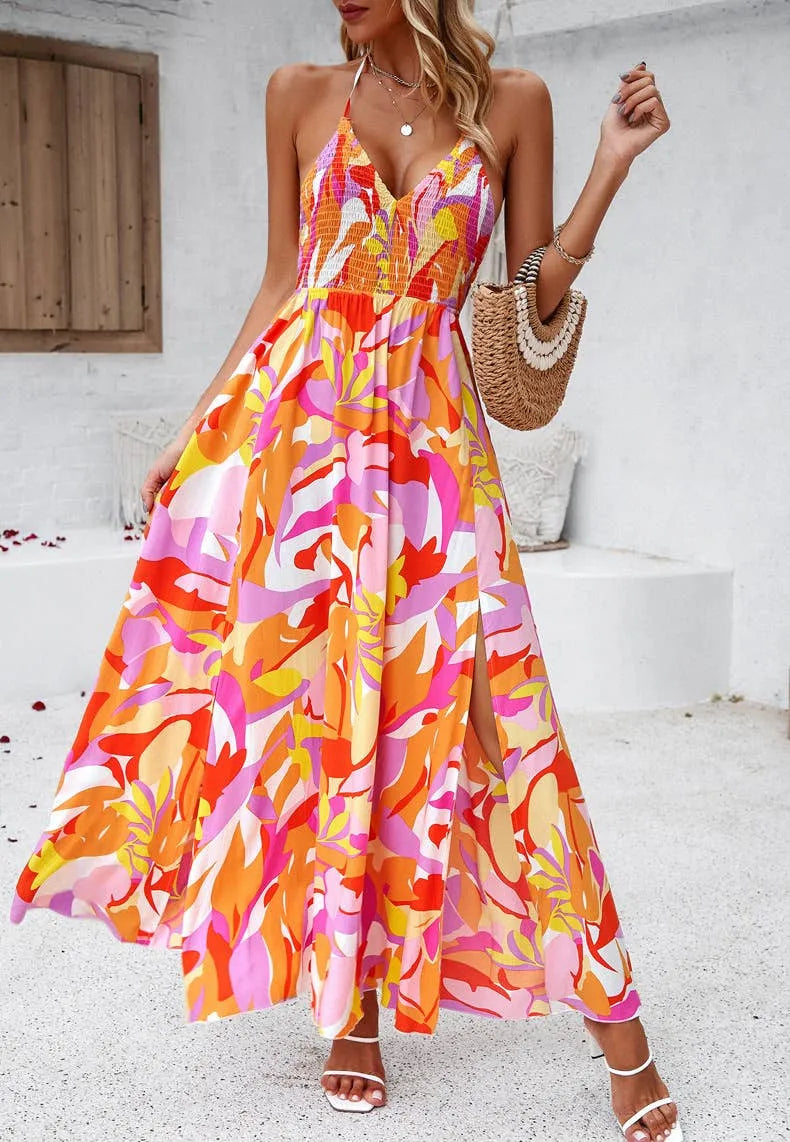 Printed Smocked Halter Maxi Dress - Shop Emma's 