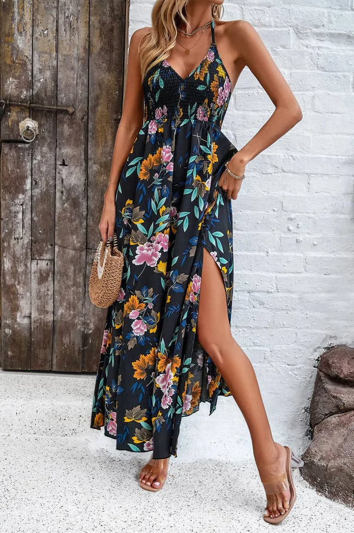 Printed Smocked Halter Maxi Dress - Shop Emma's 