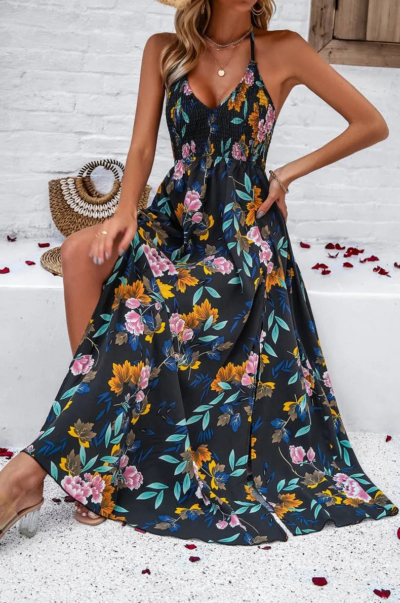 Printed Smocked Halter Maxi Dress - Shop Emma's 