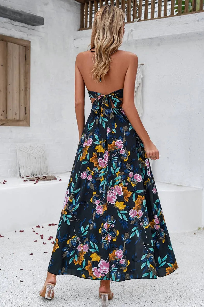 Printed Smocked Halter Maxi Dress - Shop Emma's 