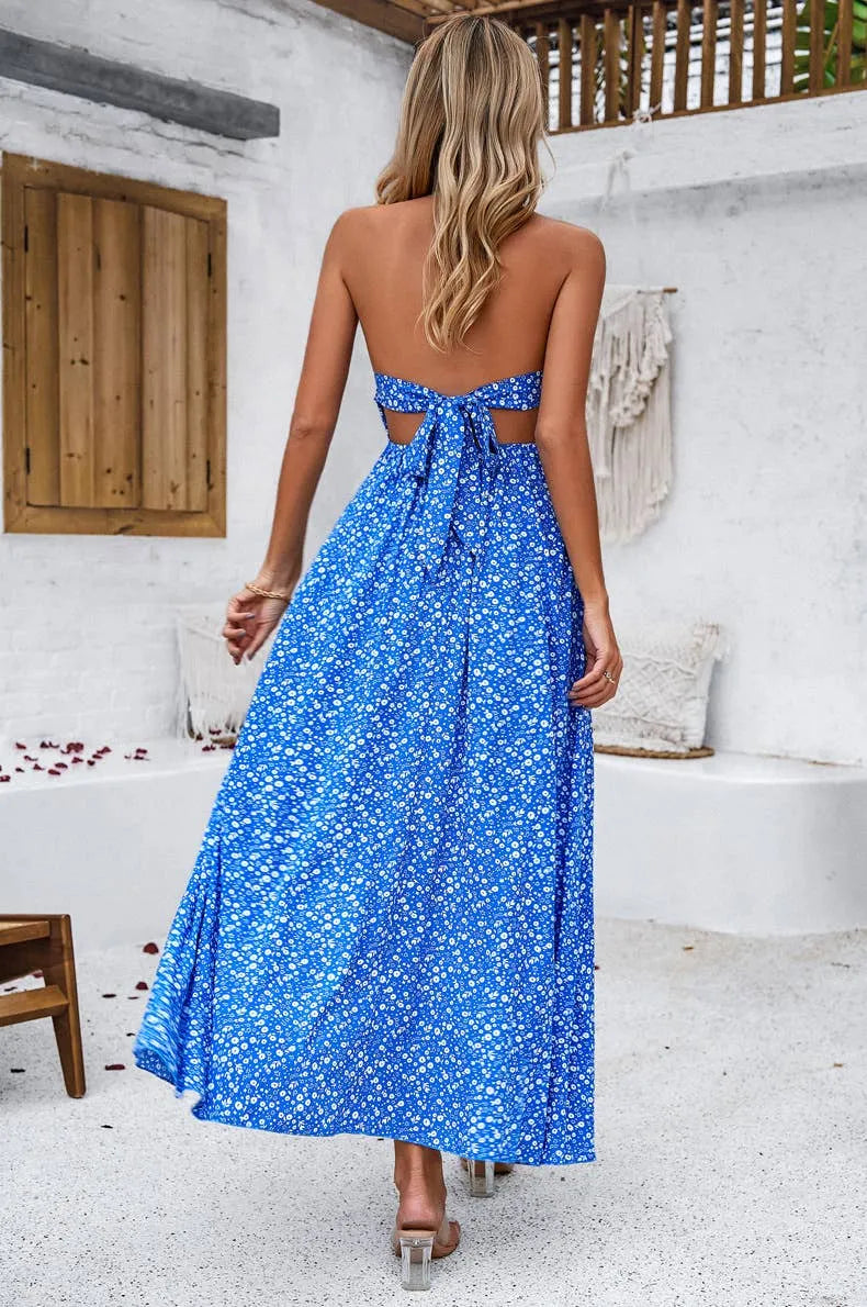 Printed Smocked Halter Maxi Dress - Shop Emma's 