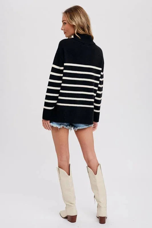 Quarter Zip Up Stripe Pullover - Shop Emma's 