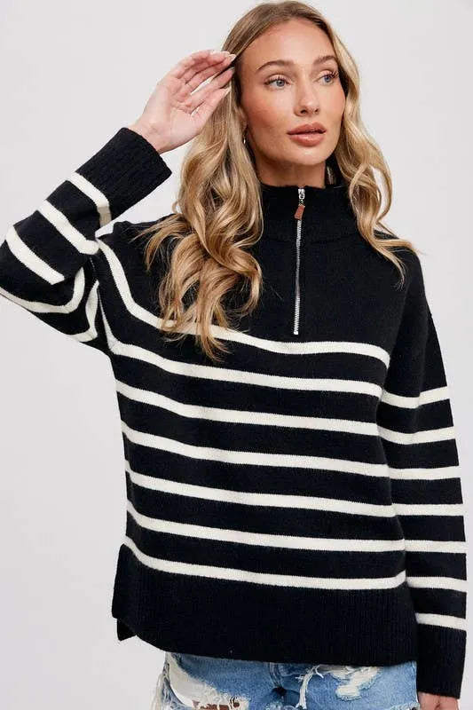 Quarter Zip Up Stripe Pullover - Shop Emma's 